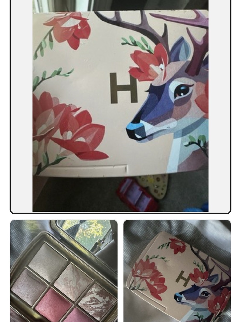 Hourglass Deer Compact Palette — Peach, Coral & Pink Accents. Swatches once - Picture 2 of 3